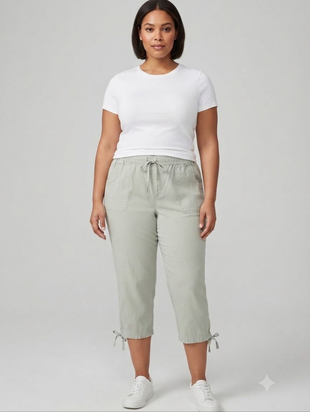 Gloria Vanderbilt Women's Size L Green Cotton Drawstring Capri Pants Size L